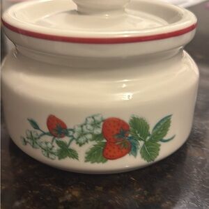 Ming Pao vintage Ceramic strawberry canister with lid